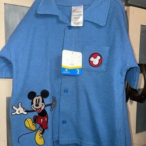 Disney Blue Button Down Shirt with Mickey Mouse Embroidery